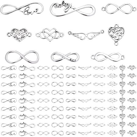 PandaHall 100pcs 10 Styles Stainless Steel Links Infinity Heart Wing Connector Charms Pendants Antique Silver Jewelry Connectors for DIY Bracelets Necklace Jewelry Craft Making