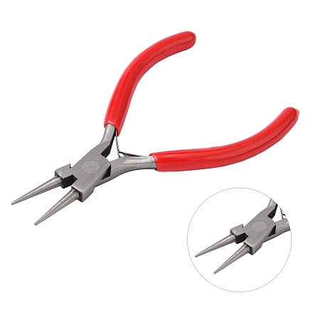 Honeyhandy Jewelry Pliers, #50 Steel(High Carbon Steel) Round Nose Pliers, Gunmetal, Red, 135x55mm