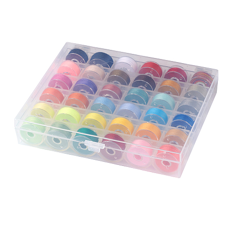 Honeyhandy 402 Polyester Sewing Thread, Plastic Bobbins and Clear Box, Mixed Color, 0.1mm, 50m/roll, 36roll/box