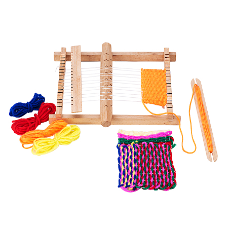 PandaHall Elite 1 Set Wood Knitting Weaving Looms with Yarns Warp Adjusting Rods Combs and Shuttles Include Detailed Instructions
