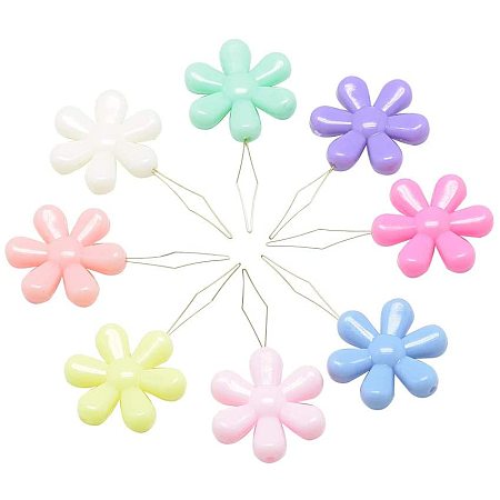 Pandahall Elite About 100 Pcs Plastic Flower Head Wire Loop Needle Threader, Assorted Colors