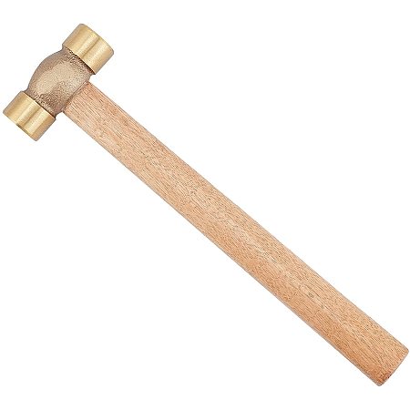 PandaHall Elite 1pc Solid Brass Hammer Non-Sparking Hammer 1lb/16oz Brass Head Wood Handle Hammer Drilling Hammer for Household Workshop Forming Repairing Stamping Rivet Metalwork, 30cm/11.8
