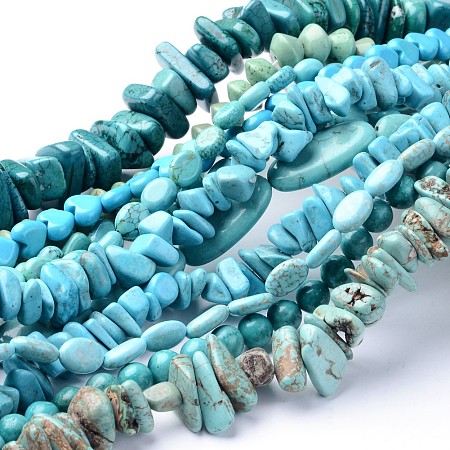 Honeyhandy Natural Howlite Bead Strands, Dyed & Heated, Mixed Shapes, Dark Turquoise, 5~30x9~15x4~9mm, Hole: 1mm, about 40~101pcs/strand, 15.9 inch