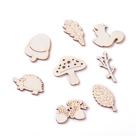 Honeyhandy Forest Theme Wooden Cabochons, Laser Cut Wood Shapes, Mixed Shapes, BurlyWood, 18~31x12.5~30x2.5mm
