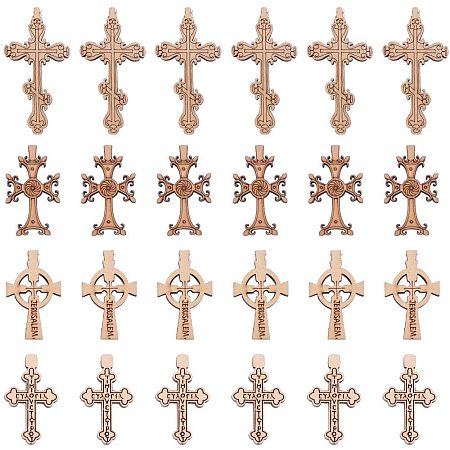 SUNNYCLUE 40Pcs 4 Styles Cross Charms Craft Supplies Wooden Hollow Cross with Word Charms Pendants for Crafting Jewelry Findings Making Accessory for DIY Necklace Bracelet
