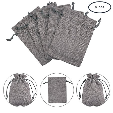 ARRICRAFT 5PCS Burlap Packing Pouches Drawstring Bags 3.7x5.3'' Gift Bag Jute Storage Linen Jewelry Pouches Sacks for Wedding Party Shower Birthday Christmas Jewelry DIY Craft, Gray
