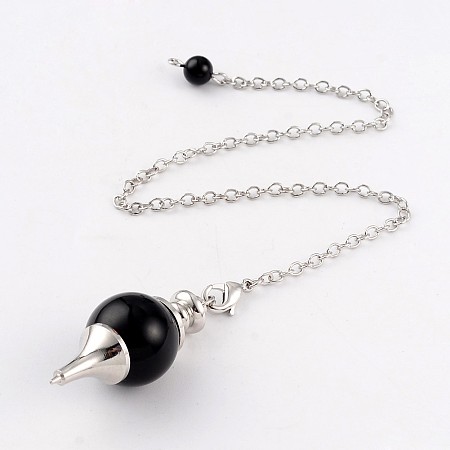 Honeyhandy Natural Obsidian Sphere Dowsing Pendulums, with Platinum Tone Brass Cross Chain & Lobster Claw Clasps, 225~240mm