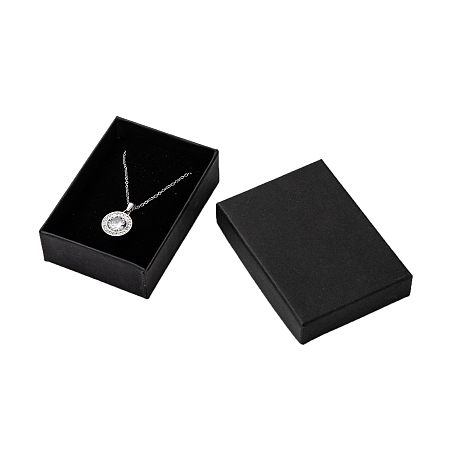 Honeyhandy Rectangle Cardboard Jewelry Set Boxes, for Necklaces, Earrings and Rings, Black, 90x65x28mm, with Sponge