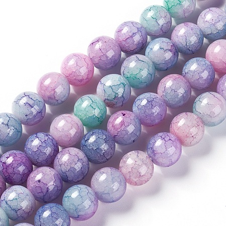 NBEADS Crackle Glass Beads Strands, Imitation Agate, Round, Colorful, 12mm, Hole: 1.5~1.6mm; about 32~33pcs/strand, 14.5