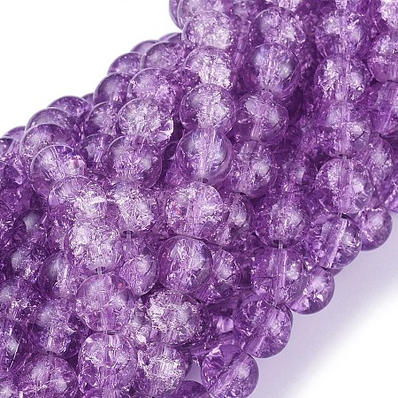 Arricraft Plum Crackle Glass Round Beads Strands, 8mm, Hole: 1.3~1.6mm, 31.4 inches