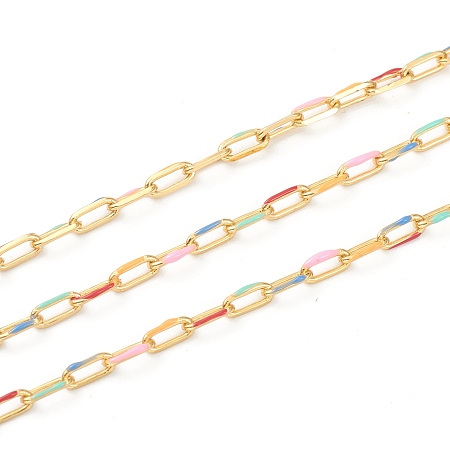 ARRICRAFT Handmade Golden Brass Enamel Link Chains, Cable Chains, Soldered, Long-Lasting Plated, Oval, Colorful, 7x3x1mm