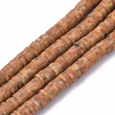 Honeyhandy Handmade Polymer Clay Bead Strands, Heishi Beads, for DIY Jewelry Crafts Supplies, Disc/Flat Round, Sandy Brown, 6x0.5~1mm, Hole: 2mm, about 320~450pcs/strand, 15.35 inch~16.92 inch(39~43cm)