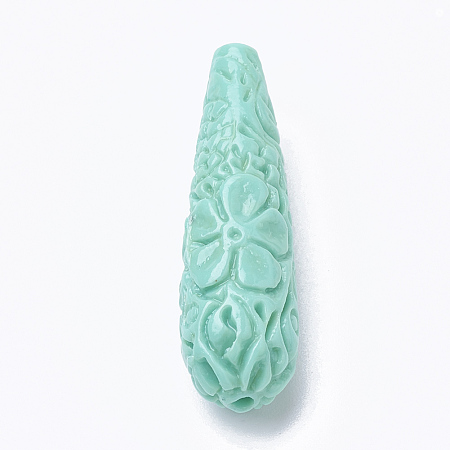 Honeyhandy Synthetic Coral Beads, Dyed, teardrop, Pale Turquoise, 27~28x10~11mm, Hole: 1.5mm