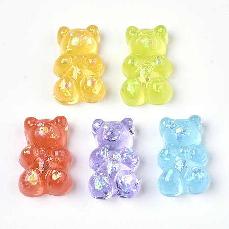 ARRICRAFT Transparent Epoxy Resin Cabochons, with Sequins, Hologram Cabochons, Bear, Mixed Color, 17x11x6~7mm