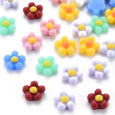 Honeyhandy Opaque Resin Cabochons, Flower, Mixed Color, 7.5x7.5x3.5mm