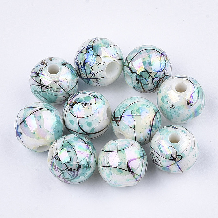 Honeyhandy Drawbench Acrylic Beads, Round, Turquoise, 9.5~10x9mm, Hole: 2mm