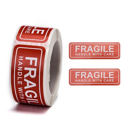 Honeyhandy Fragile Stickers Handle with Care Warning Packing Shipping Label, Red, 25.3x76mm, 150pcs/roll