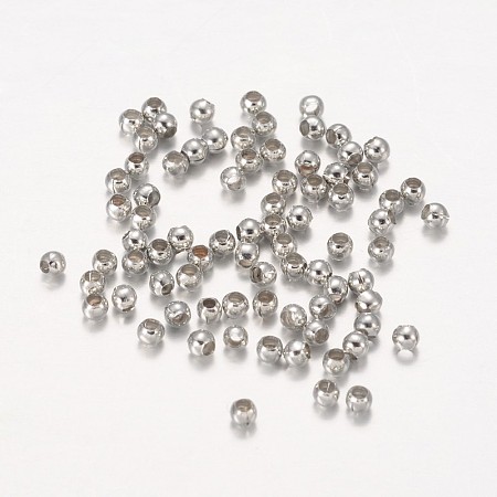 Honeyhandy Iron Spacer Beads, Cadmium Free & Lead Free, Round, Platinum Color, about 2mm in diameter, 2mm wide, hole: 1mm, about 1343pcs/20g