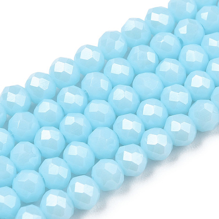 Electroplate Glass Beads Strands, Pearl Luster Plated, Faceted, Rondelle, Light Blue, 10x8mm, Hole: 1mm, about 65~66pcs/strand, 20.8~21.2 inch(53~54cm)