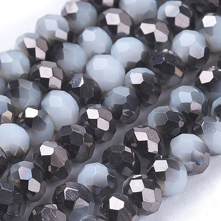 Honeyhandy Electroplate Glass Faceted Rondelle Beads Strands, Imitation Jade, Half Plated, Black, 3x2mm, Hole: 1mm, about 123~127pcs/strand, 15~16 inch(38~40cm)