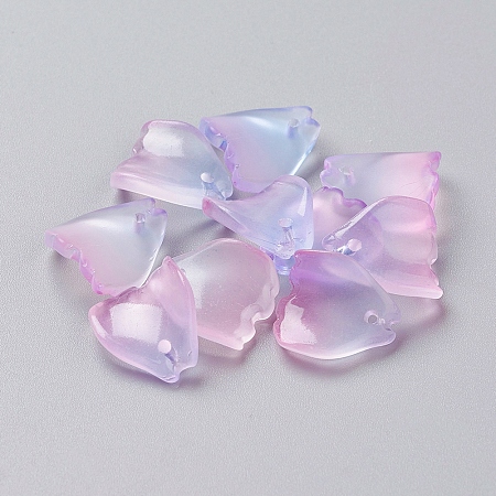 Honeyhandy Glass Charms, Dyed & Heated, Frosted, Petal, Lilac, 13x11x4mm, Hole: 1mm