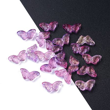 ARRICRAFT Electroplate Transparent Glass Beads, with Glitter Powder, Butterfly, Medium Orchid, 14.5x8x3.5mm, Hole: 0.8mm