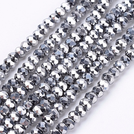 Arricraft Electroplate Glass Bead Strands, Faceted, Rondelle, Silver Plated, 3x2mm, Hole: 0.5mm; about 188~190pcs/strand, 14.5 inches