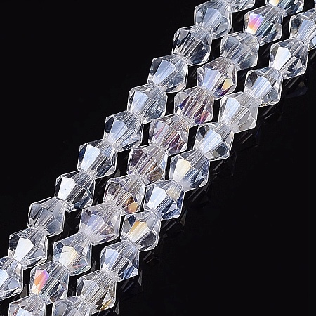Arricraft Glass Beads Strands, AB Color Plated, Faceted, Bicone, Clear AB, 4x4mm, Hole: 1mm, about 98~100pcs/strand