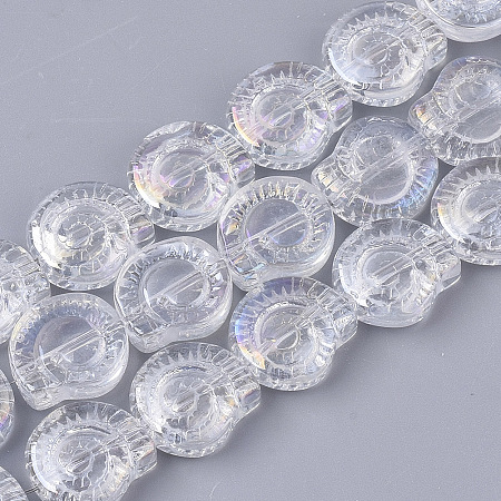 Electroplate Glass Beads Strands, AB Color Plated, Spiral Shell Shape, Clear AB, 12x11.5x4.5mm, Hole: 1mm; about 50~51pcs/Strand, 24.41 inches(62cm)