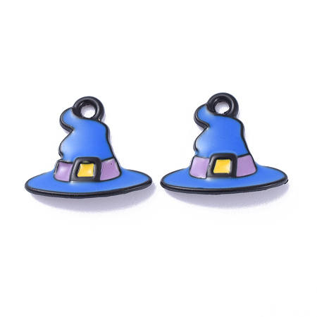 Honeyhandy Alloy Enamel Charms, Witch Hat Charms, Magic Hat, for Halloween, Blue, 13x15x2mm, Hole: 1mm
