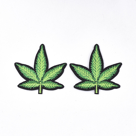 Honeyhandy Computerized Embroidery Cloth Iron on/Sew on Patches, Appliques, Costume Accessories, Pot Leaf/Hemp Leaf Shape, Green, 66x66x1.5mm