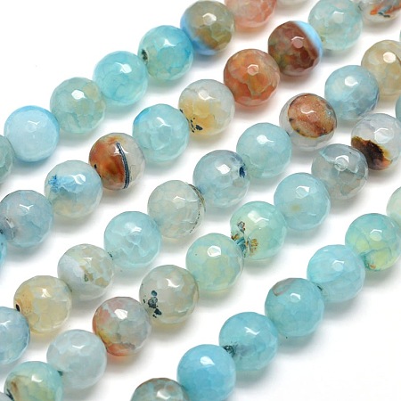 Honeyhandy Dyed Natural Agate Faceted Round Beads Strands, Pale Turquoise, 10mm, Hole: 1mm, about 38pcs/strand, 15 inch