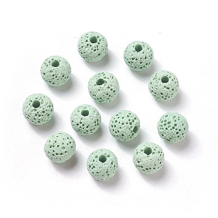 Unwaxed Natural Lava Beads, for Perfume Essential Oil Beads, Aromatherapy Beads, Dyed, Round, Light Green, 8.5mm, Hole: 1.5~2mm