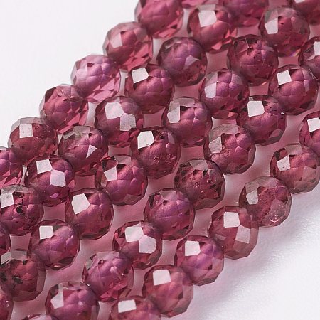 Natural Grade AA Garnet Bead Strand, Round, Faceted, 2mm, Hole: 0.5mm; about 164pcs/strand, 15.8 inches(40.2cm)