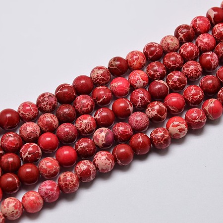 Honeyhandy Natural Imperial Jasper Beads Strands, Round, Dyed, Dark Red, 8mm, Hole: 1mm, about 48pcs/strand, 15.7 inch