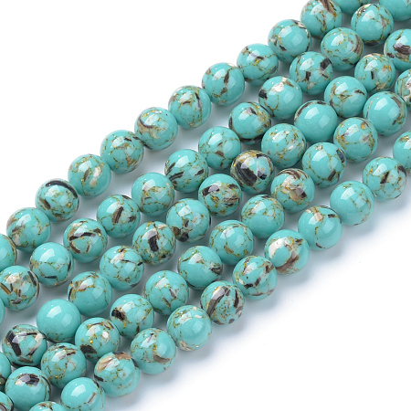 ARRICRAFT Assembled Synthetic Turquoise and Shell Beads Strands, Dyed, Round, Medium Turquoise, 8mm, Hole: 1mm; about 50pcs/strand, 15.7 inches