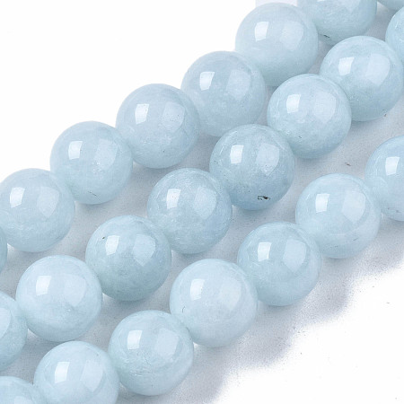 Honeyhandy Natural Chalcedony Beads Strands, Imitation Aquamarine, Dyed & Heated, Round, 8~9mm, Hole: 1mm, about 45~48pcs/strand, 15.7 inch