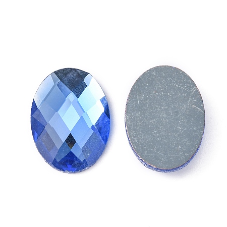 Honeyhandy Electroplate Glass Cabochons, Flat Back & Back Plated, Faceted, Oval, Dodger Blue, 18x13x5mm
