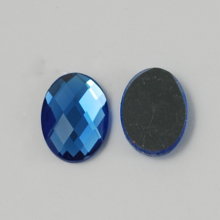 Honeyhandy Electroplate Glass Cabochons, Flat Back & Back Plated, Faceted, Oval, Dodger Blue, 14x10x4mm