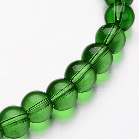 Glass Round Bead Strands, Green, 10mm, Hole: 1mm, about 32pcs/strand, 11 inch