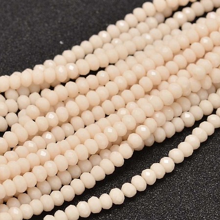 Honeyhandy Faceted Rondelle Glass Beads Strands, Blanched Almond, 3.5x2.5~3mm, Hole: 0.8mm, about 150pcs/strand, 13.6 inch