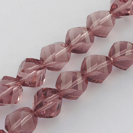 Glass Bead Strands, Faceted, Twist, Old Rose, 8x7~8x8mm, Hole: 1mm; about 72pcs/strand; 21.5 inch