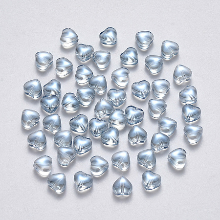 Honeyhandy Transparent Spray Painted Glass Beads, AB Color Plated, Heart, Light Steel Blue, 6x6x4mm, Hole: 0.7mm
