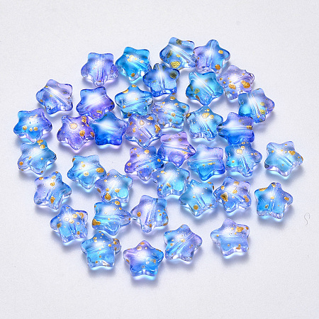 Nbeads Spray Painted Glass Beads, Star, Colorful, 8x8.5x4mm, Hole: 1mm