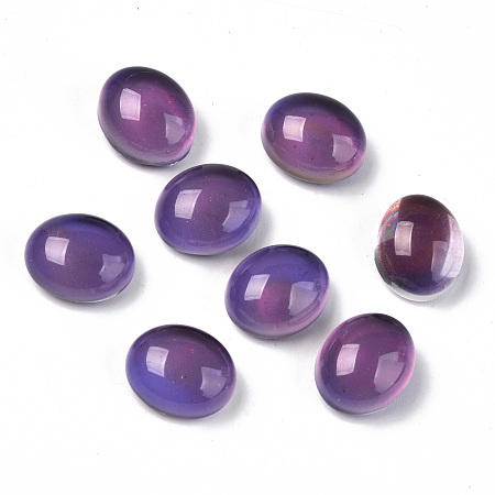 Honeyhandy Glass Cabochons, Mood Cabochons(Color will Change with Different Temperature), Oval, Purple, 12x10x6.5mm
