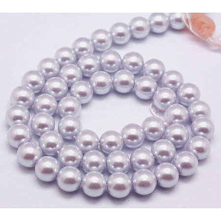 Eco-Friendly  Dyed Glass Pearl Round Bead Strands, Cotton Cord Threaded, Lavender, 8mm, Hole: 0.7~1.1mm, about 52pcs/strand, 15 inch