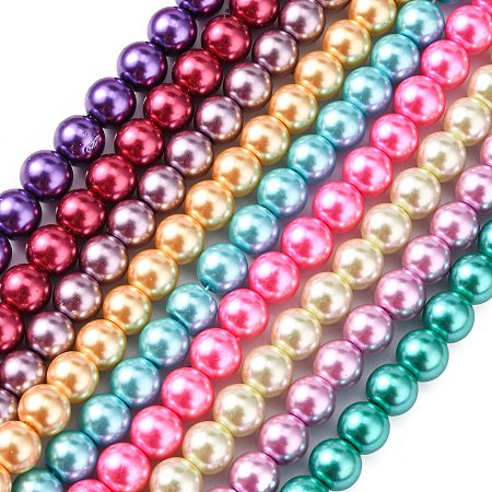 Honeyhandy Mixed Color Round Glass Pearl Beads, Dyed, 10mm, hole: 1~1.5mm