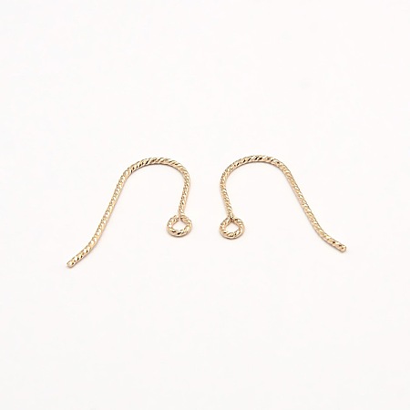 Yellow Gold Filled Earring Hooks, with Horizontal Loop, 1/20 14K Gold Filled, Cadmium Free & Nickel Free & Lead Free, 17x12mm, Hole: 1mm, Pin: 0.7mm