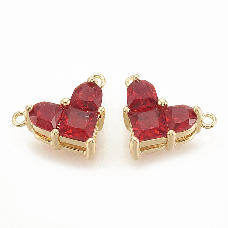 Honeyhandy Brass Cubic Zirconia Charms, Nickel Free, Real 18K Gold Plated, Heart, Red, 9.5x12x4.5mm, Hole: 1mm