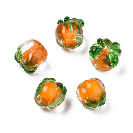 Handmade Lampwork Beads, Persimmon, Dark Orange, 12~13x12.5~13.5x12.5~13.5mm, Hole: 1.2~1.8mm